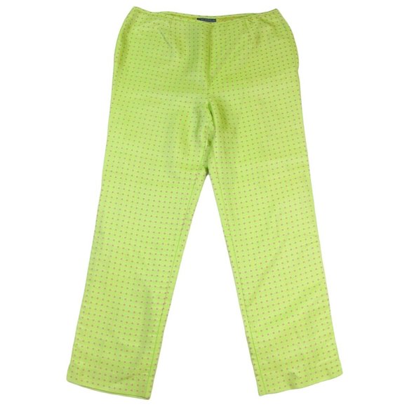 J Mclaughlin Pants Jumpsuits J Mclaughlin Size 2 Green Pink Polka Dot Silk Side Zip Straight Leg Pants Poshmark